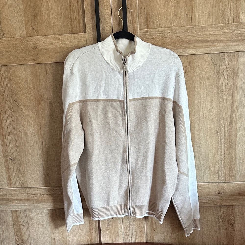 Men's Zip-Up Sweater in Cream and Tan